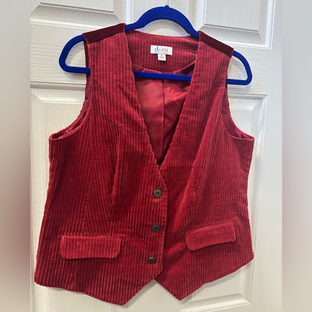 Denim & Co. Burgundy Corduroy & Velvet Vest Women’s Sz M Button Front Lined Boho